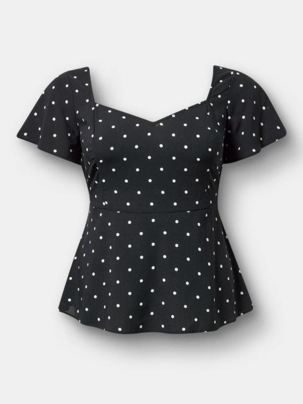 Torrid Black Polka Dot Flutter Sleeve Peplum Top
